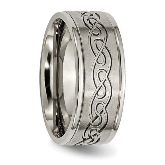 Kazi Luxury Chisel Titanium Brushed Center 9mm Scroll Design Band - Picture 4 of 9